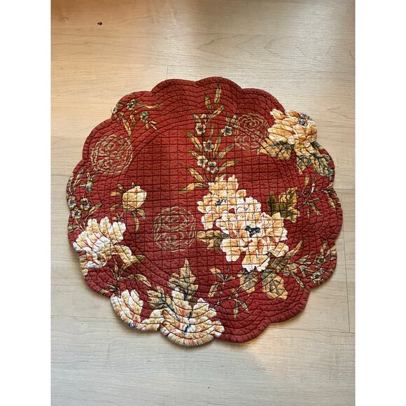Fabric Placemat Set Red Country Floral Stripes Set of 6 Quilted - Picture 3 of 6